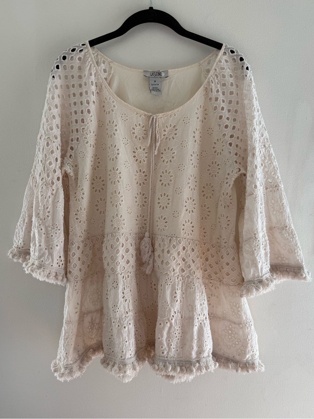 Eyelet Peasant Boho Tunic in Cream M